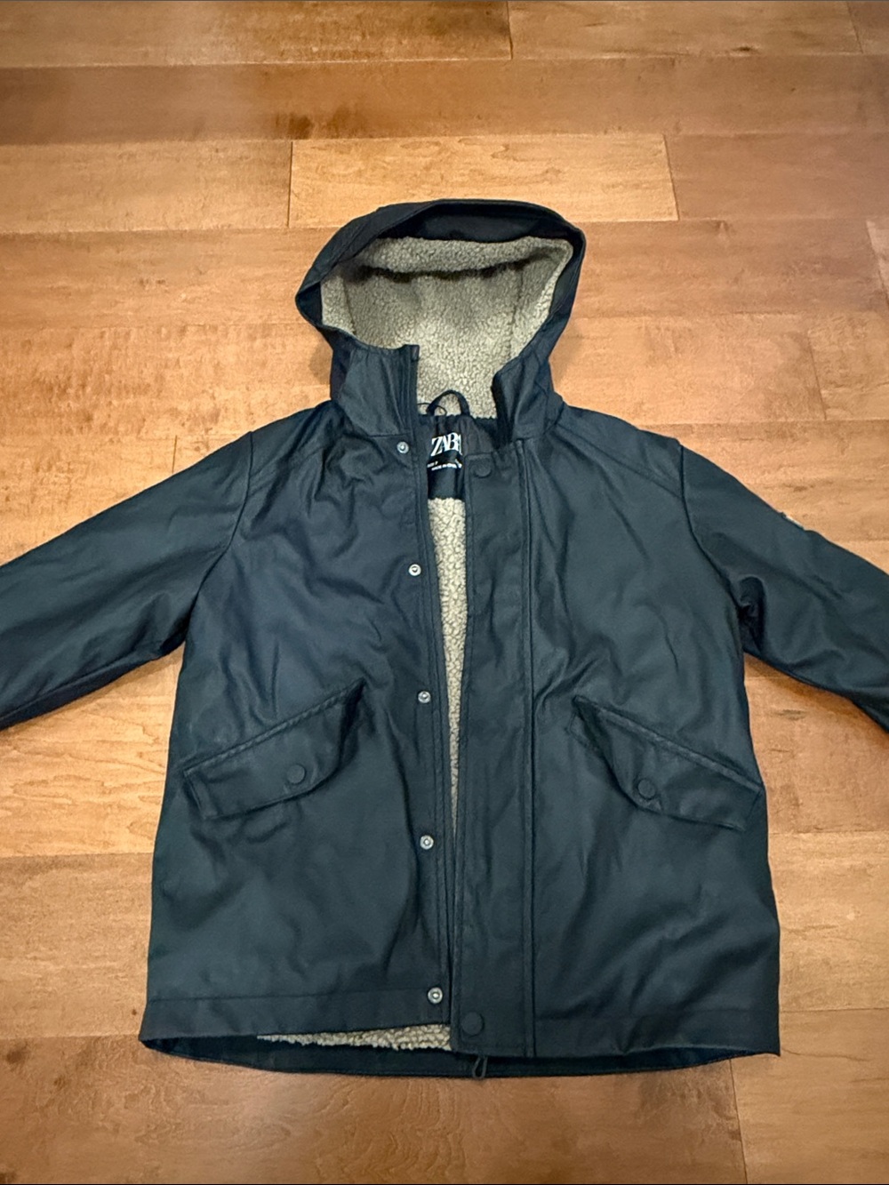 Zara kids Navy Hooded Sherpa-Lined Jacket